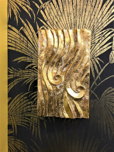 Golden dune ripple spiral wall sculpture beauty interior design bedroom dining room hotel art design gold leaf archetype luxury
